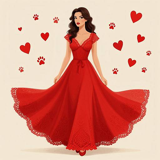 Vintage Red Dress Romantic Illustration