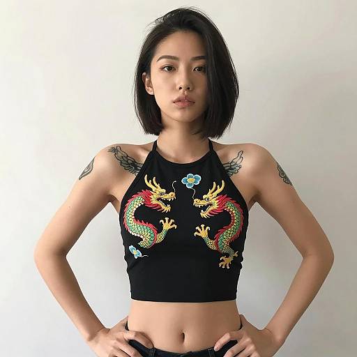 Stylish Asian Woman in Dragon Embroidery