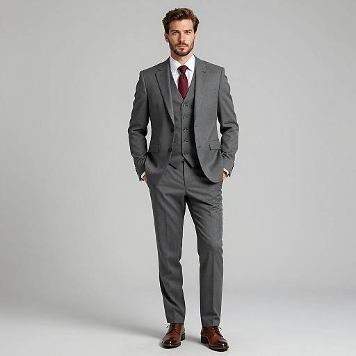Formal Man in Gray Three-Piece Suit