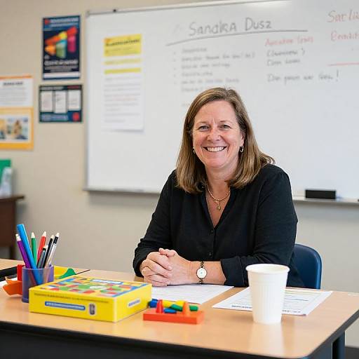 Smiling Principal in Colorful Classroom