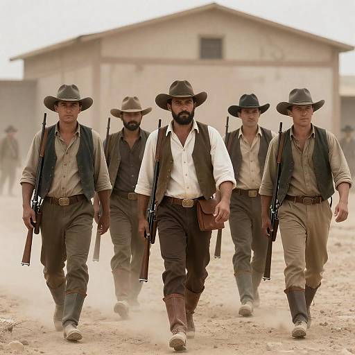 Cowboys and Soldiers in Desert Scene