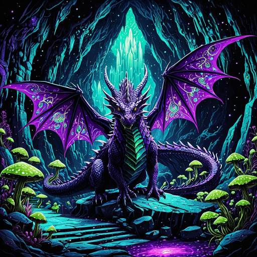 Elegant Night Dragon in Bioluminescent Cavern
