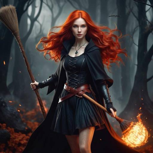 Fiery Haired Witch in Dark Fantasy Realm