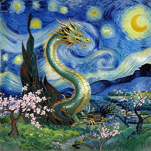 Celestial Dragon Over Cherry Blossom Valley