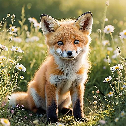 Charming Baby Fox in Sunlit Meadow