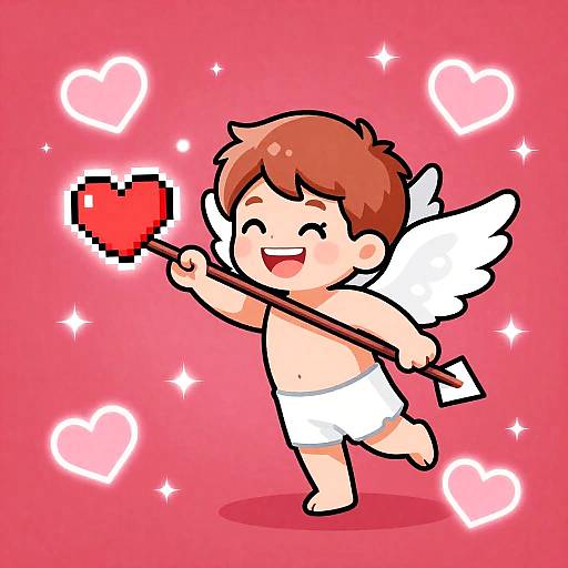 Whimsical Pixel Cupid Valentine Scene