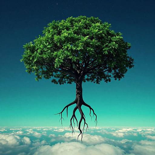 Inverted Surreal Tree Under Starry Sky