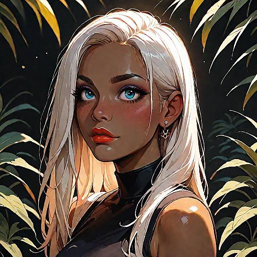 Digital Portrait of Woman with Blonde Hair in Forest
