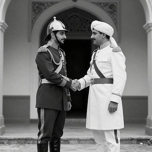 Black-and-White Military Officers Shaking Hands
