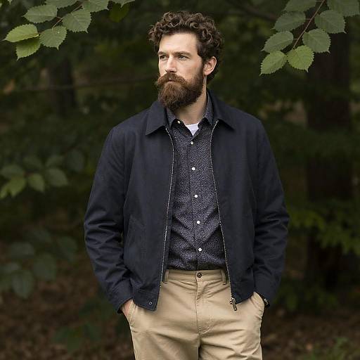 Bearded Man Framed by Green Leaves