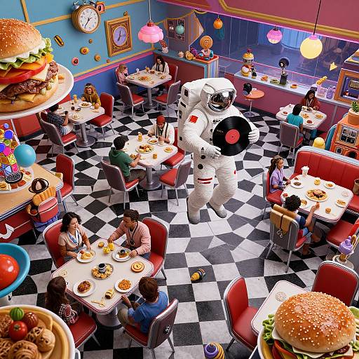 Surreal Dreamscape Diner with Astronaut