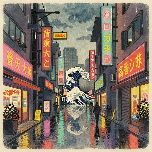 Cyberpunk Neon Landscape Tattoo Art