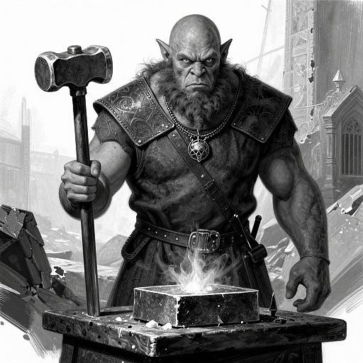 Monochrome Norse Troll Blacksmith Portrait