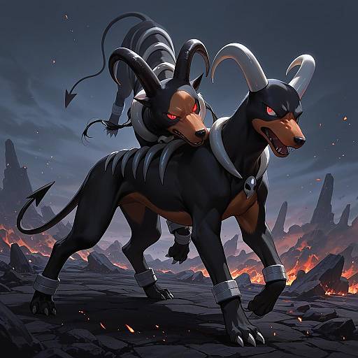 Illustration of Houndoom, pokemon in the style of Modare