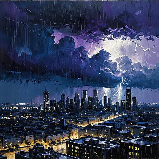 Abstract Thunderstorm over City Skyline
