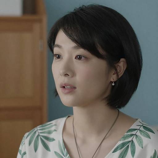 Woman in White Top with Green Leaves