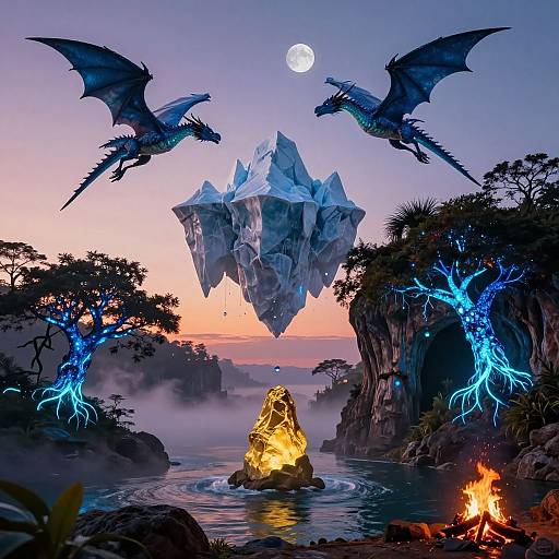 Enchanted Floating Islands at Sunrise