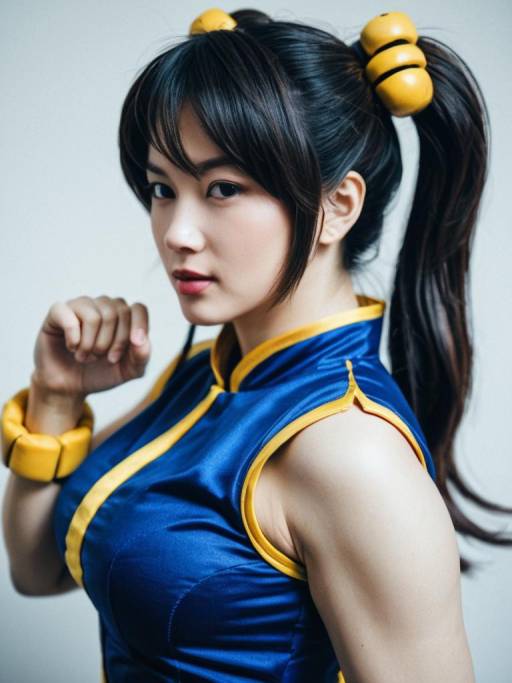 Woman in Chun-Li Cosplay Costume