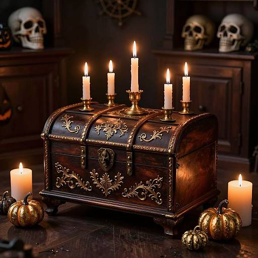 Vintage Chest with Halloween Candles