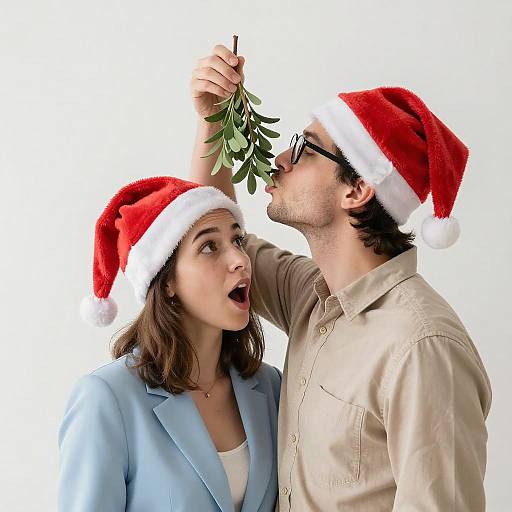 Playful Christmas Couple in White Studio