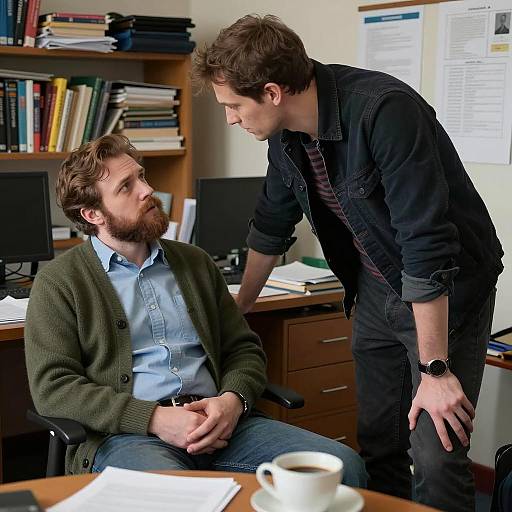 Intense Discussion in a Cluttered Office