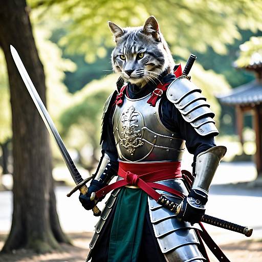 Anthropomorphic Cat Samurai Warrior in Armor