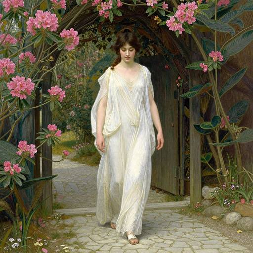 Classical Woman Among Pink Blossoms