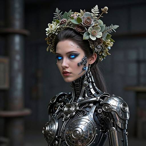 Cybernetic Woman with Botanical Headgear