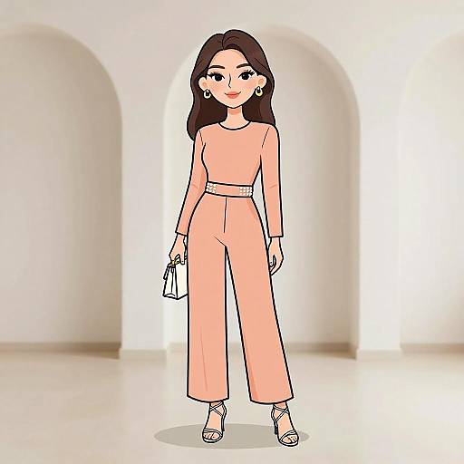Elegant Woman in Peach Jumpsuit