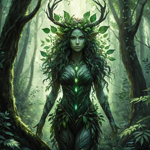 Forest Dryad with Glowing Green Elements
