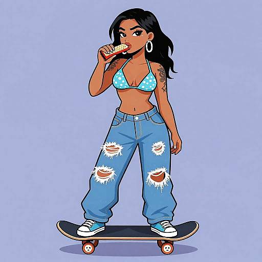 Hip-Hop Skateboarder Girl Illustration