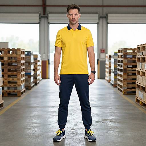 Athlete in Yellow Polo at Loading Dock