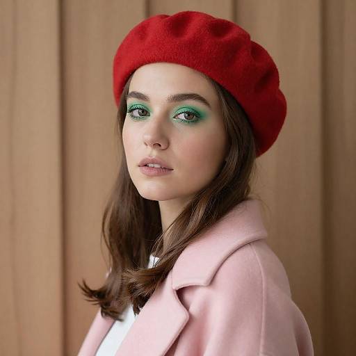 Woman in Red Beret and Pink Coat