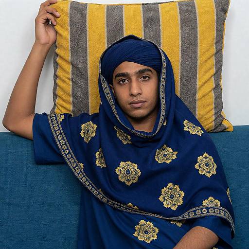 Elegant Young Man in Blue Turban