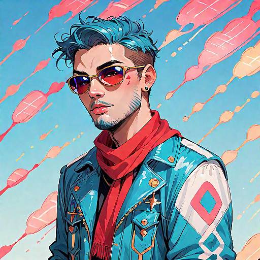 Stylish Young Man with Sunglasses and Red Scarf