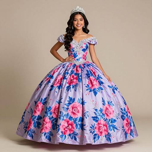 Vibrant Floral Charro Quinceañera Dress