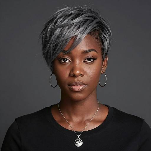 Portrait of Young Black Woman with Short Gray Hair