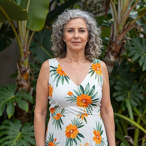 Mature Woman in Tropical Floral Dress
