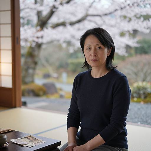 Calm Asian Woman in Japanese Tea House