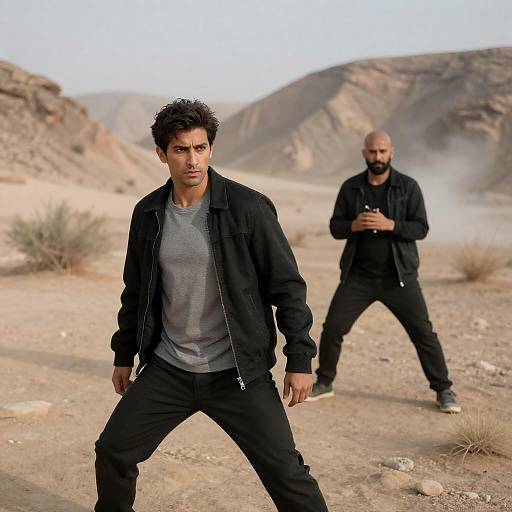 Intense Desert Encounter Between Two Men