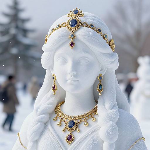 3D Snow Sculpture of Woman with Jewelry