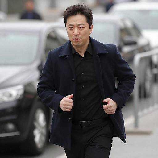 Determined Man Running Through City Street