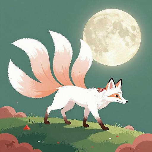 Magical Nine-Tailed Fox Under Moonlight