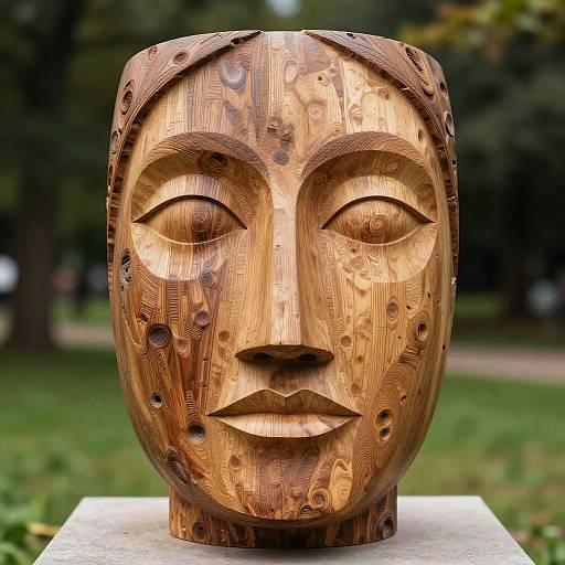 Wooden Face Sculpture in Nature