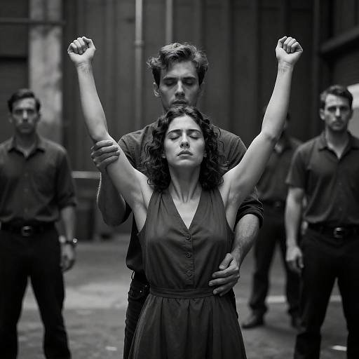 Dramatic Black and White Restraint Scene