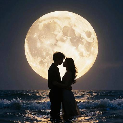 Romantic Silhouetted Couple Under Moon