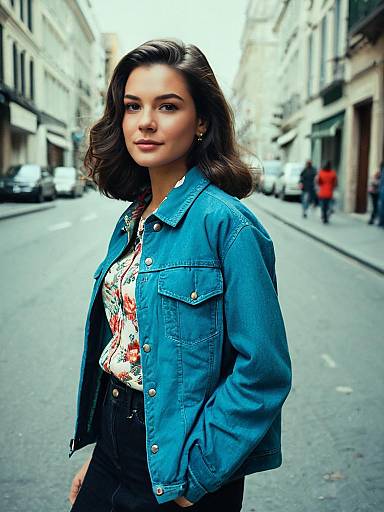 Woman in Blue Jacket on City Street
