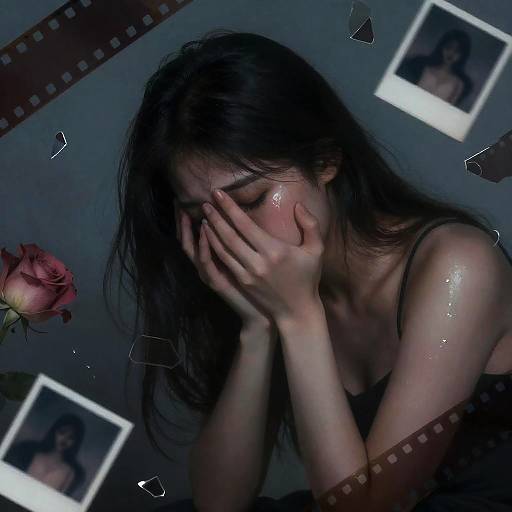 Emotional Heartbreak Illustration with Vintage Film Elements