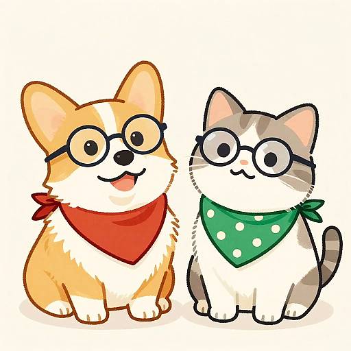 Charming Cartoon Corgi and Ragdoll