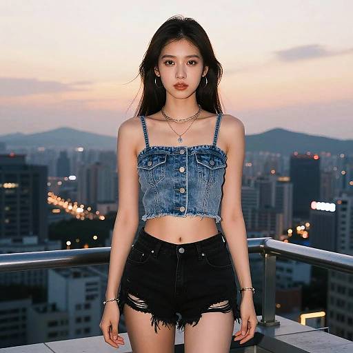 Confident Young Woman at Sunset Rooftop